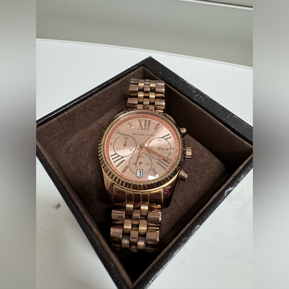 MICHAEL Michael Kors Rose Gold Chronograph Bracelet Watch w/Box